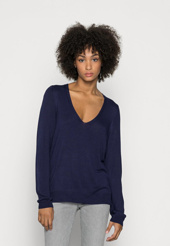 Pulls Anna Field OPEN V NECK Bleu Foncé Femme | CRS-8822826